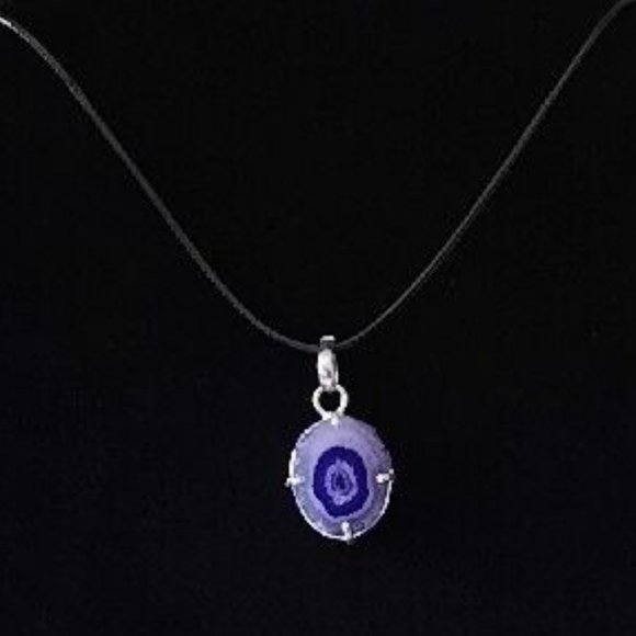 Light Purple Druzy Quartz Geode Pendant on 20" Black Cord - Picture 1 of 3